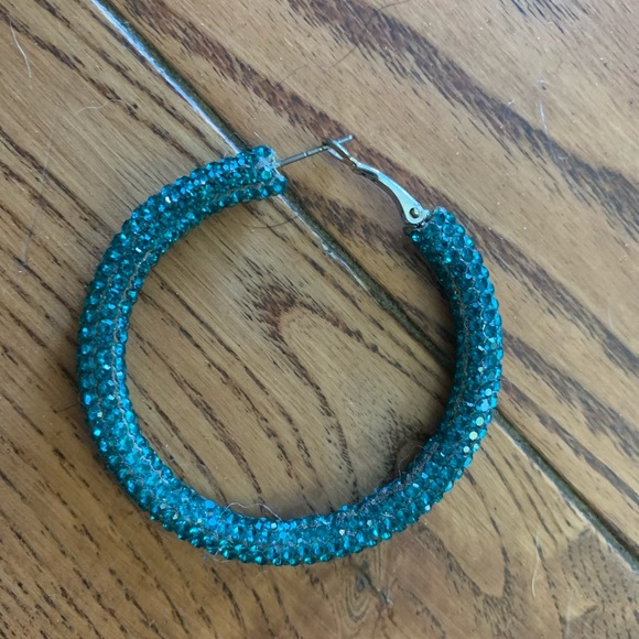 Blue glitter hypoallergenic hoop earrings - Picture 2 of 3